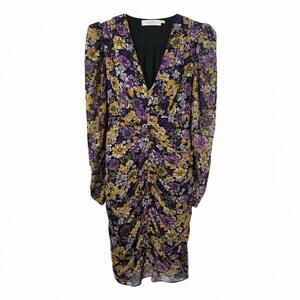ASTR Floral Ruched Long Sleeve Gaia Mini Dress Purple Yellow Size M